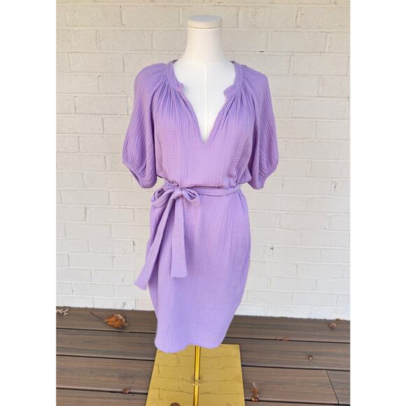 Women Nation LTD Finley Belted Easy Dress XS Lavender Puff Sleeve V Neck - Picture 7 of 11